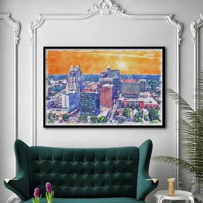 Raleigh Watercolor Painting Canvas, Raleigh North Carolina, Sport Gift Art, Framed Art Print Wall Decor