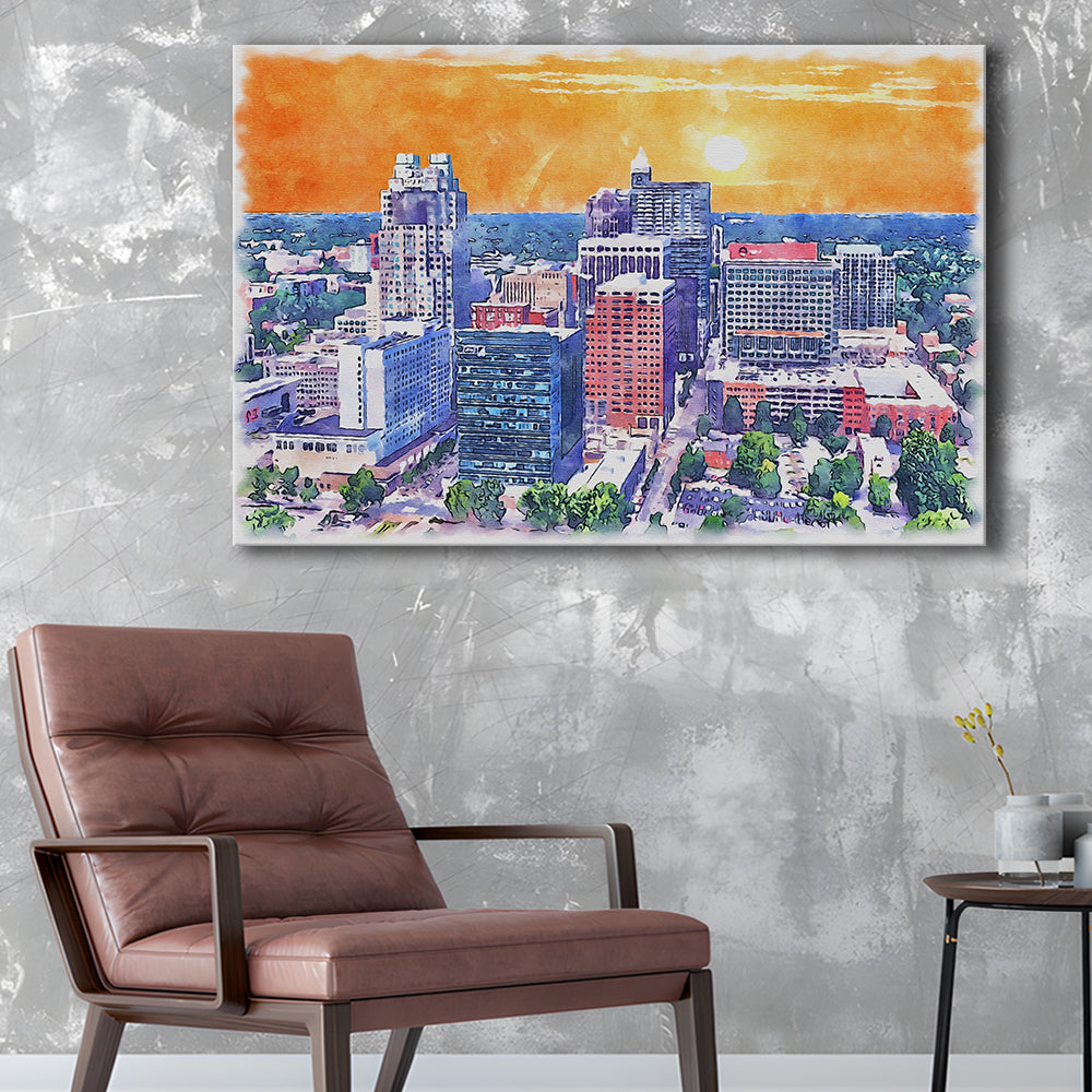 Raleigh Watercolor Painting Canvas, Raleigh North Carolina, Sport Art, Gifts for him, Canvas Print Wall Art