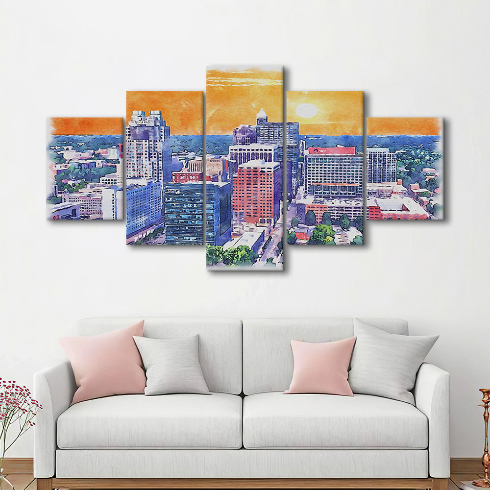 Raleigh Watercolor Painting Canvas, Raleigh North Carolina, Sport Art, Mixed 5 Panel, Canvas Print Wall Art