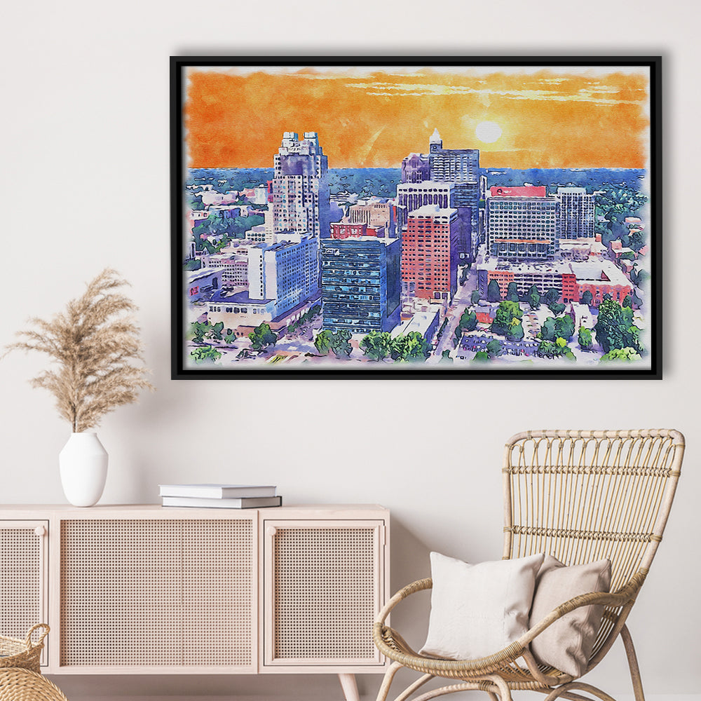Raleigh Watercolor Painting Canvas, Raleigh North Carolina, Sport Gift Art, Framed Canvas Print Wall Art