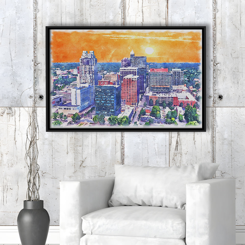 Raleigh Watercolor Painting Canvas, Raleigh North Carolina, Sport Gift Art, Framed Canvas Print Wall Art