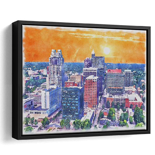 Raleigh Watercolor Painting Canvas, Raleigh North Carolina, Sport Gift Art, Framed Canvas Print Wall Art