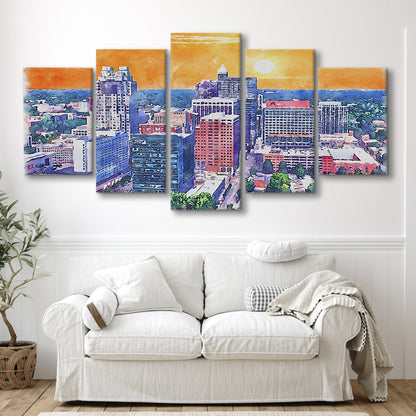 Raleigh Watercolor Painting Canvas, Raleigh North Carolina, Sport Art, Mixed 5 Panel, Canvas Print Wall Art