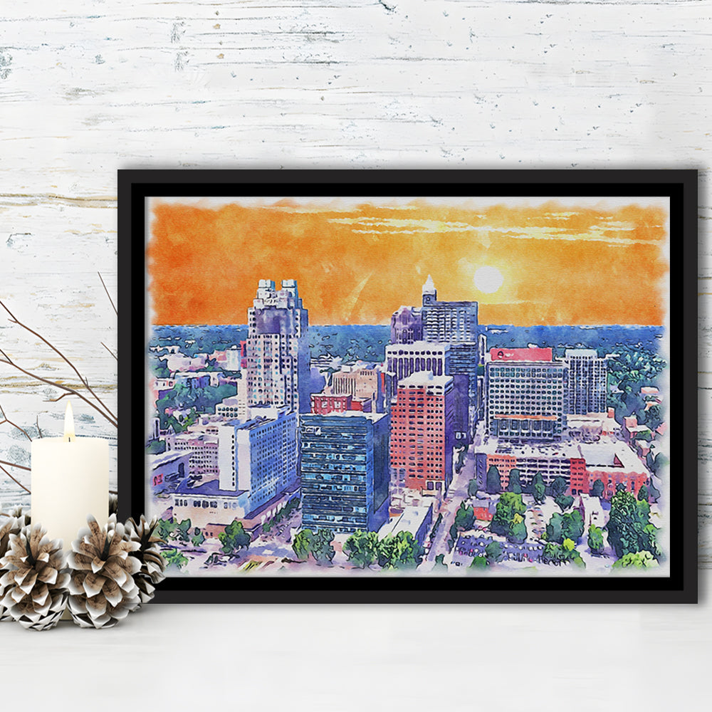 Raleigh Watercolor Painting Canvas, Raleigh North Carolina, Sport Gift Art, Framed Canvas Print Wall Art