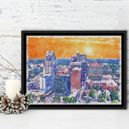 Raleigh Watercolor Painting Canvas, Raleigh North Carolina, Sport Gift Art, Framed Canvas Print Wall Art
