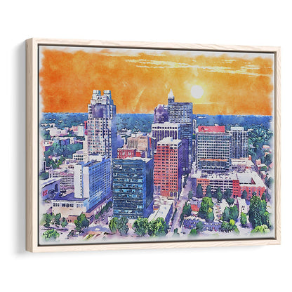 Raleigh Watercolor Painting Canvas, Raleigh North Carolina, Sport Gift Art, Framed Canvas Print Wall Art