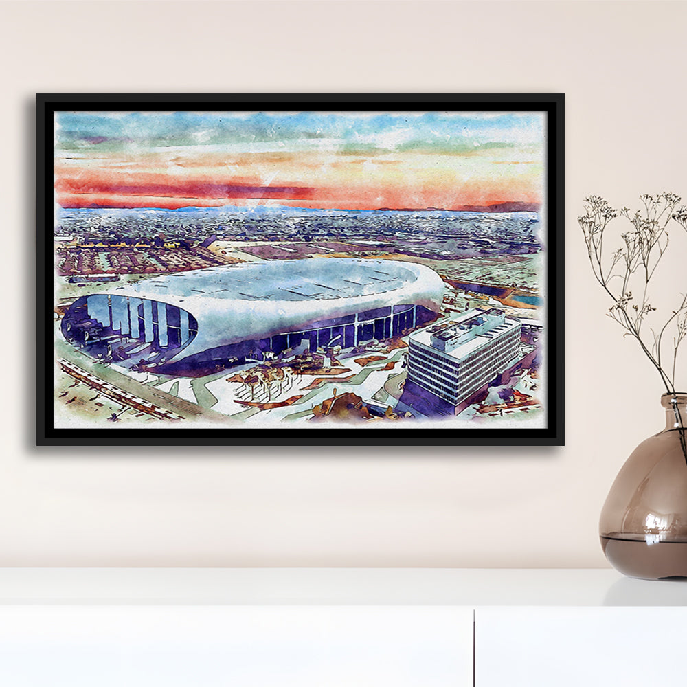 Rams Football Stadium, SoFi Painting Stadium Watercolor, Sport Gift Art, Framed Canvas Print Wall Art