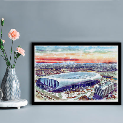 Rams Football Stadium, SoFi Painting Stadium Watercolor, Sport Gift Art, Framed Art Print Wall Decor
