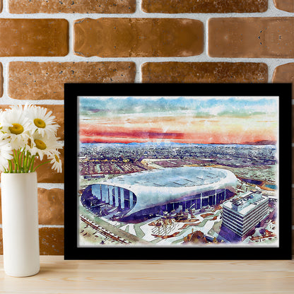 Rams Football Stadium, SoFi Painting Stadium Watercolor, Sport Gift Art, Framed Art Print Wall Decor