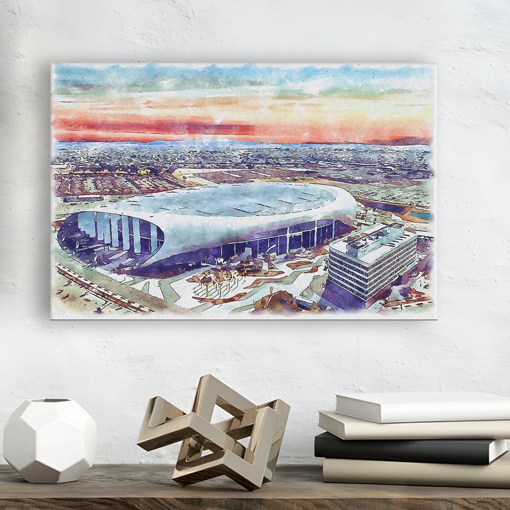 Rams Football Stadium, SoFi Painting Stadium Watercolor, Sport Art, Gifts for him, Canvas Print Wall Art