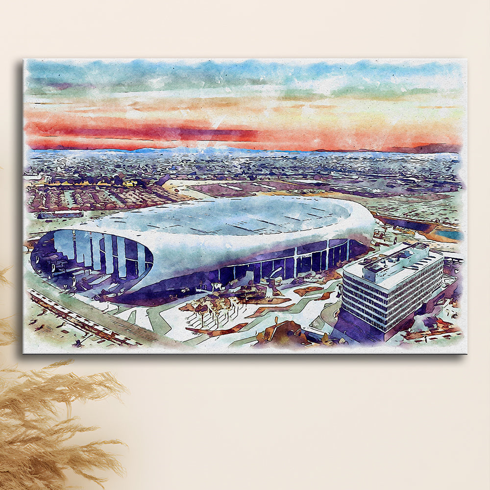 Rams Football Stadium, SoFi Painting Stadium Watercolor, Sport Art, Gifts for him, Canvas Print Wall Art