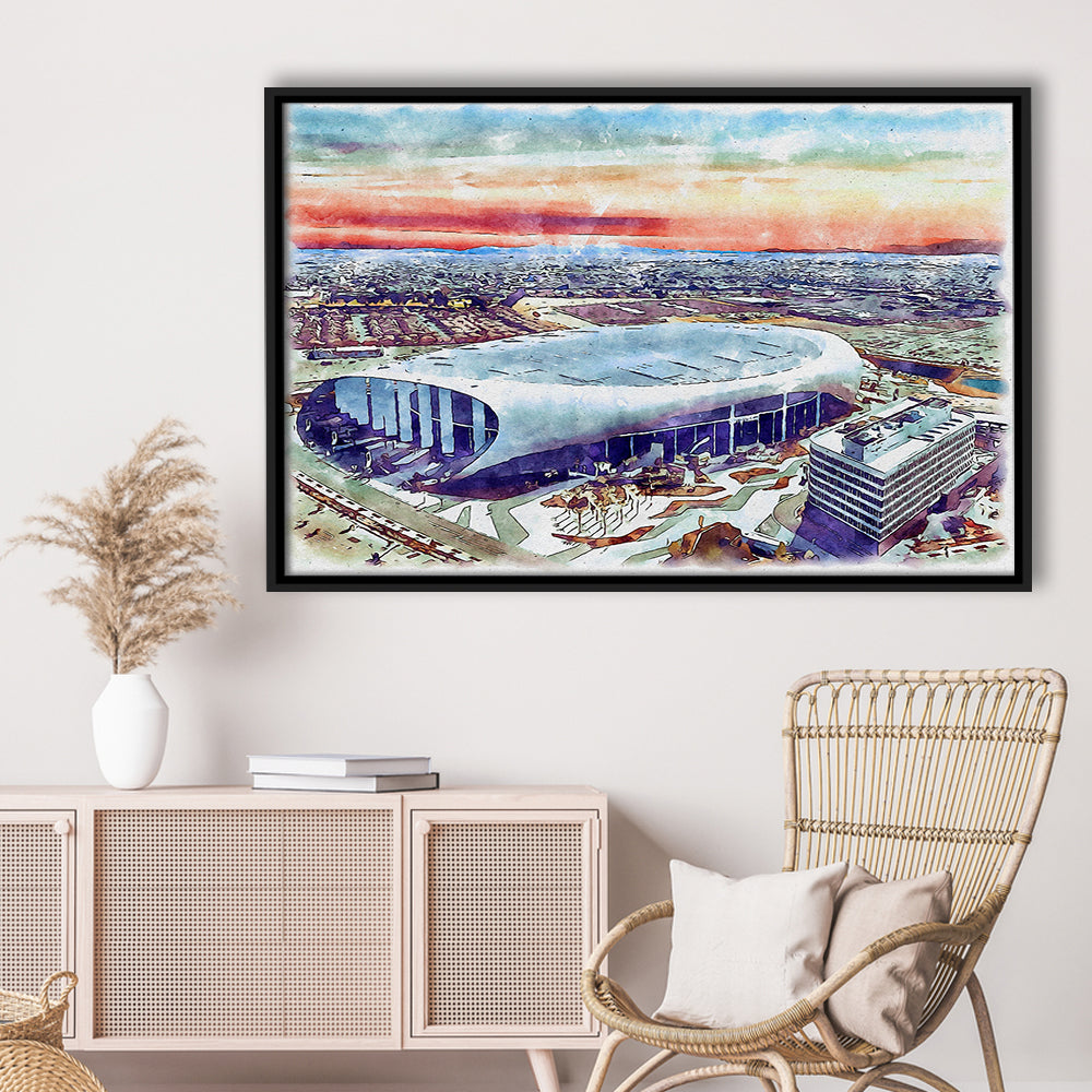 Rams Football Stadium, SoFi Painting Stadium Watercolor, Sport Gift Art, Framed Canvas Print Wall Art