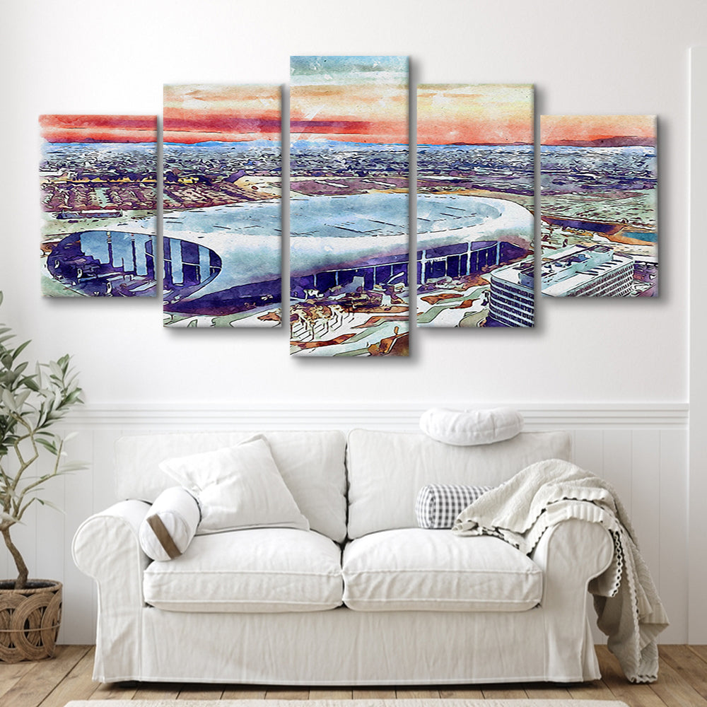 Rams Football Stadium, SoFi Painting Stadium Watercolor, Sport Art, Mixed 5 Panel, Canvas Print Wall Art