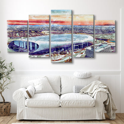 Rams Football Stadium, SoFi Painting Stadium Watercolor, Sport Art, Mixed 5 Panel, Canvas Print Wall Art