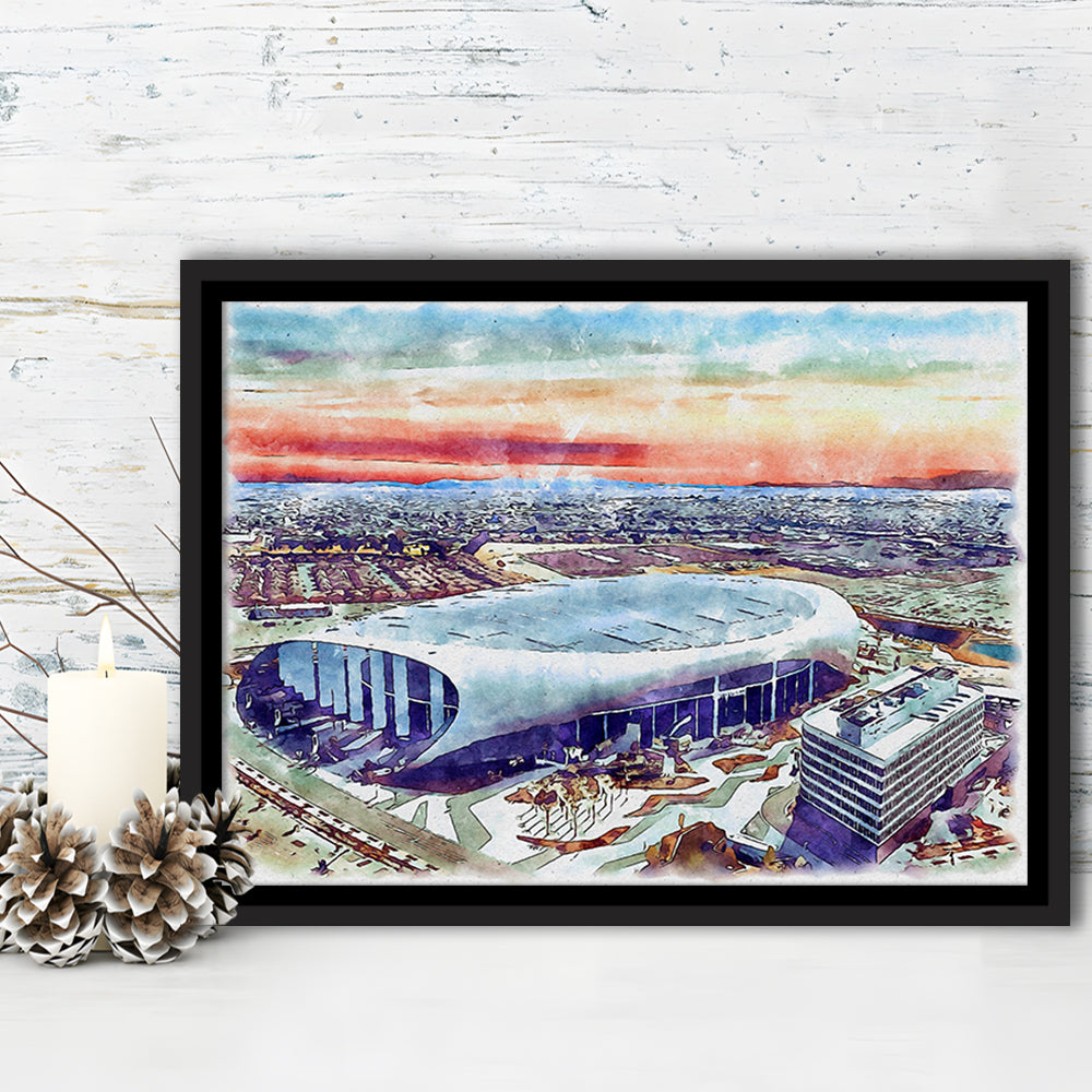 Rams Football Stadium, SoFi Painting Stadium Watercolor, Sport Gift Art, Framed Canvas Print Wall Art