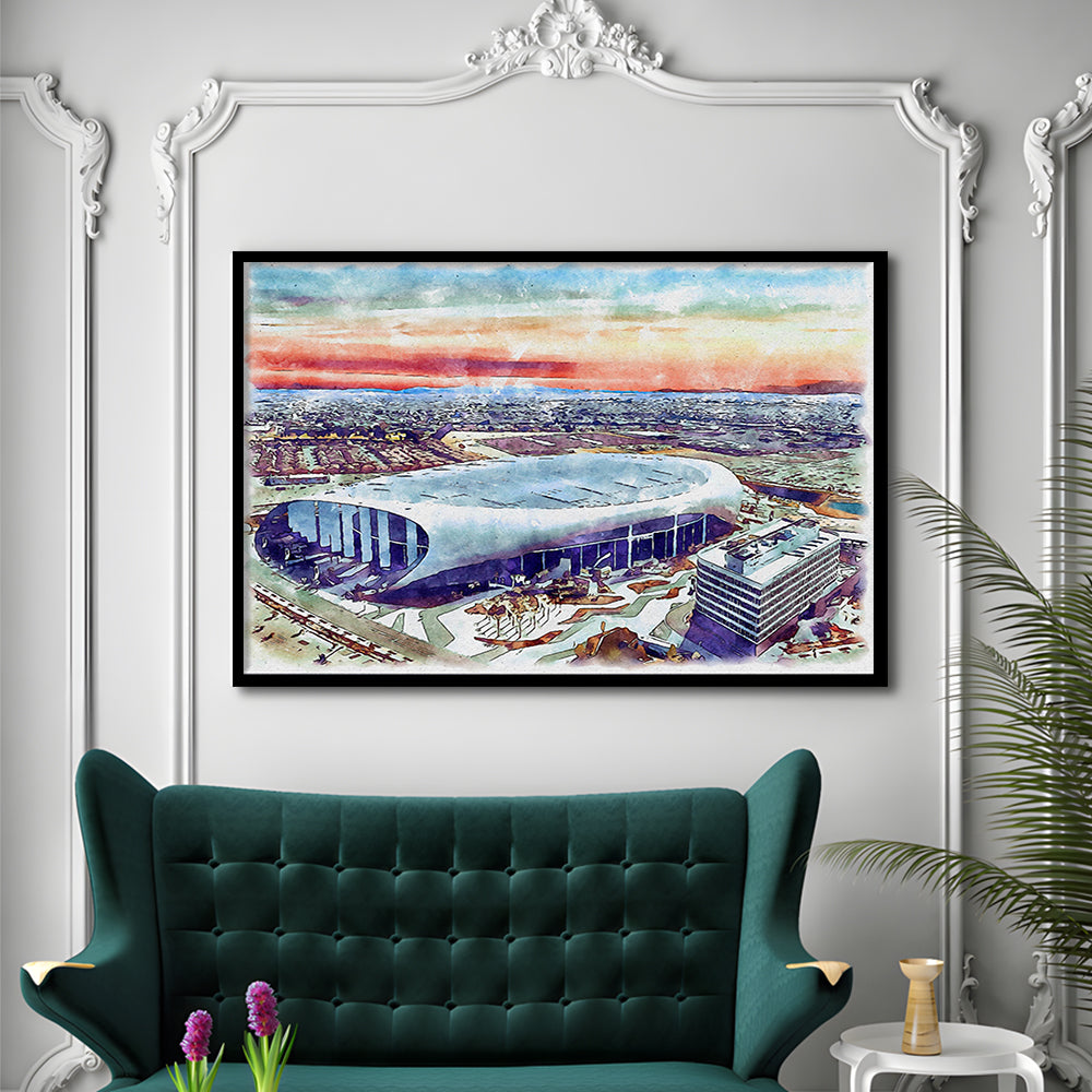 Rams Football Stadium, SoFi Painting Stadium Watercolor, Sport Gift Art, Framed Art Print Wall Decor