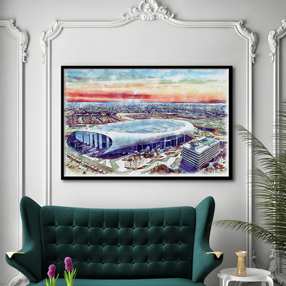 Rams Football Stadium, SoFi Painting Stadium Watercolor, Sport Gift Art, Framed Art Print Wall Decor