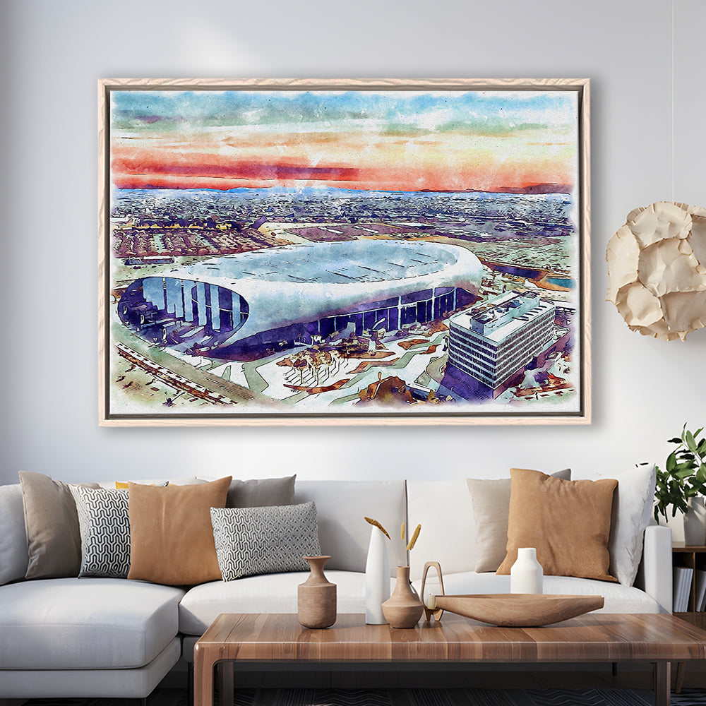 Rams Football Stadium, SoFi Painting Stadium Watercolor, Sport Gift Art, Framed Canvas Print Wall Art