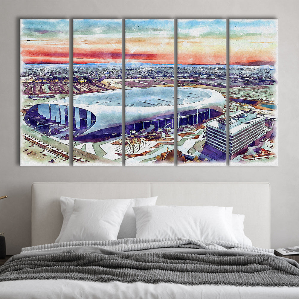 Rams Football Stadium, SoFi Painting Stadium Watercolor, Sport Art, Extra Large Canvas Print Wall Art