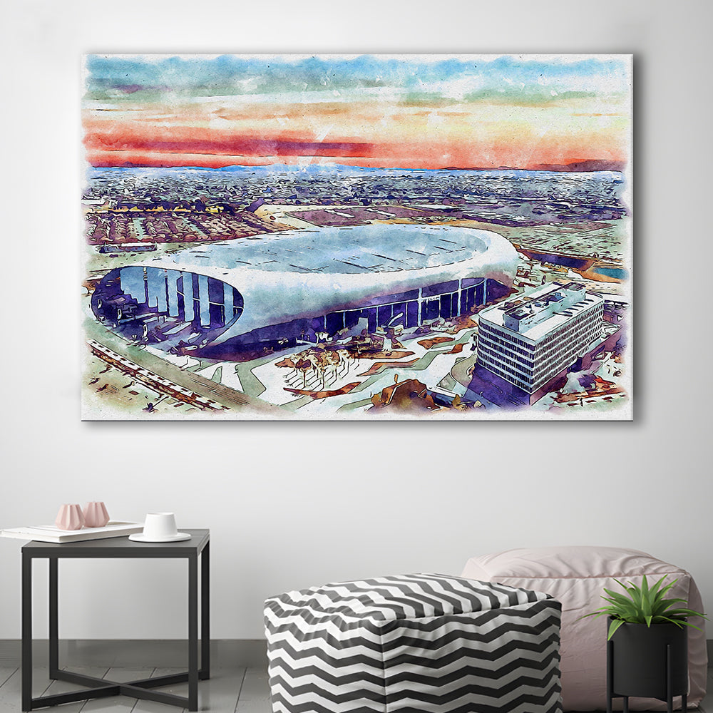 Rams Football Stadium, SoFi Painting Stadium Watercolor, Sport Art, Gifts for him, Canvas Print Wall Art