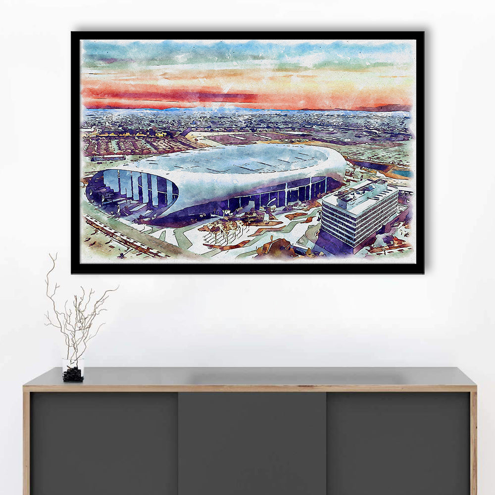 Rams Football Stadium, SoFi Painting Stadium Watercolor, Sport Gift Art, Framed Art Print Wall Decor