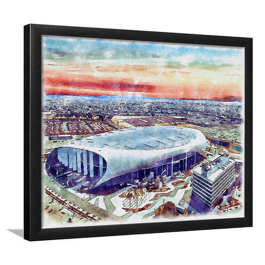 Rams Football Stadium, SoFi Painting Stadium Watercolor, Sport Gift Art, Framed Art Print Wall Decor
