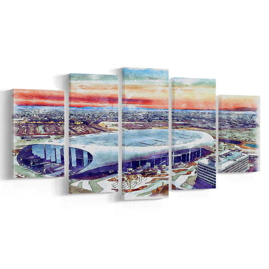 Rams Football Stadium, SoFi Painting Stadium Watercolor, Sport Art, Mixed 5 Panel, Canvas Print Wall Art
