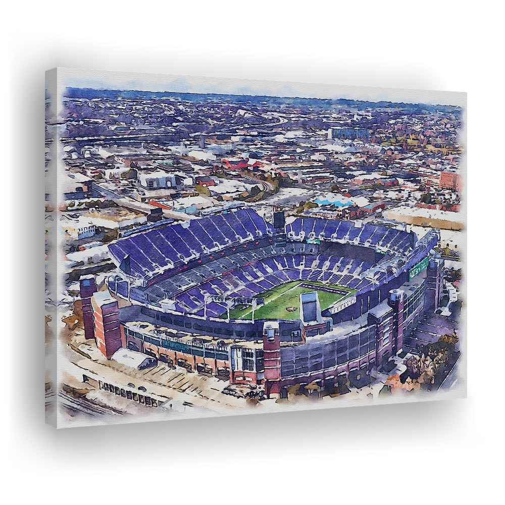 Ravens Stadium, M&T Bank Painting Stadium Watercolor, Sport Art, Gifts for him, Canvas Print Wall Art