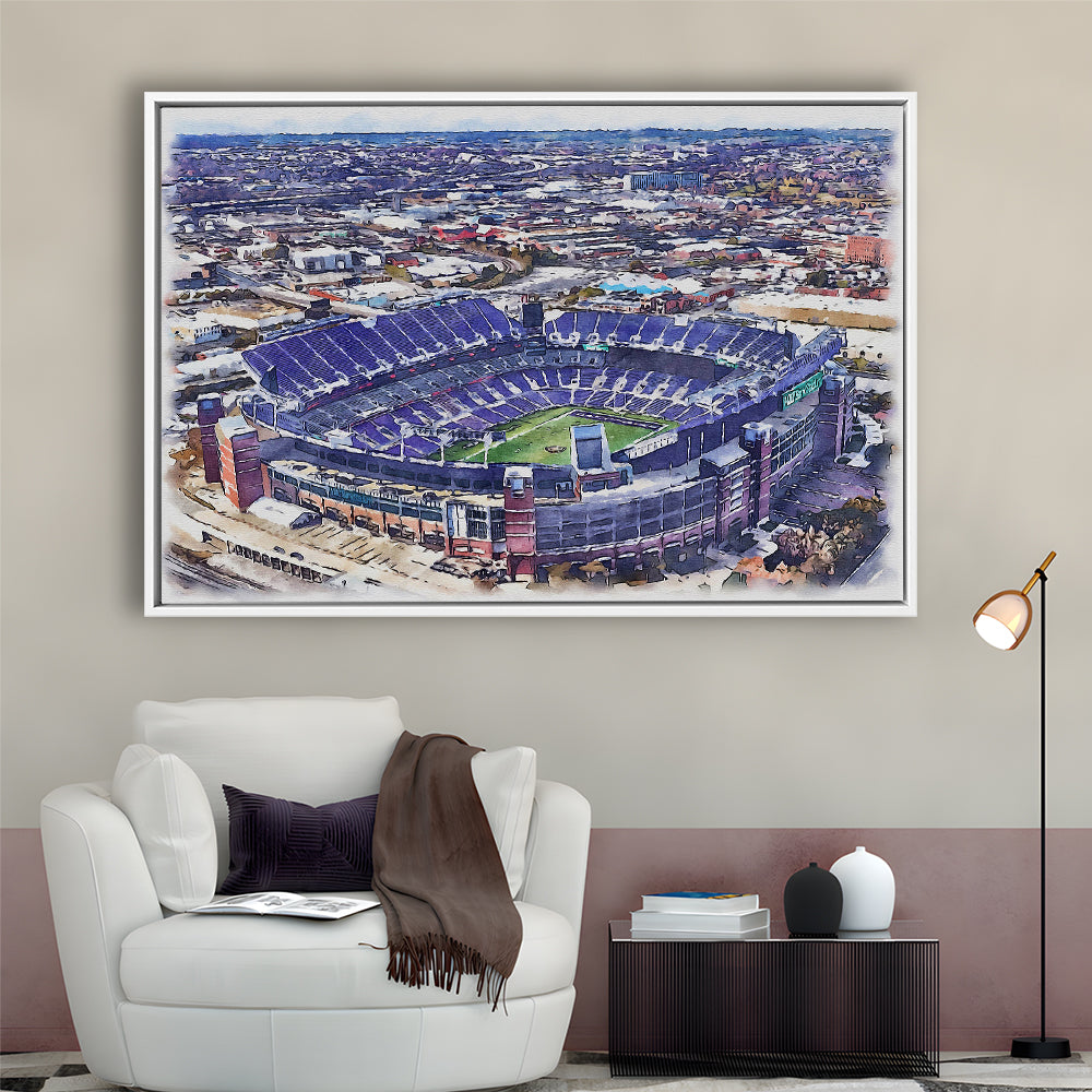 Ravens Stadium, M&T Bank Painting Stadium Watercolor, Sport Gift Art, Framed Canvas Print Wall Art