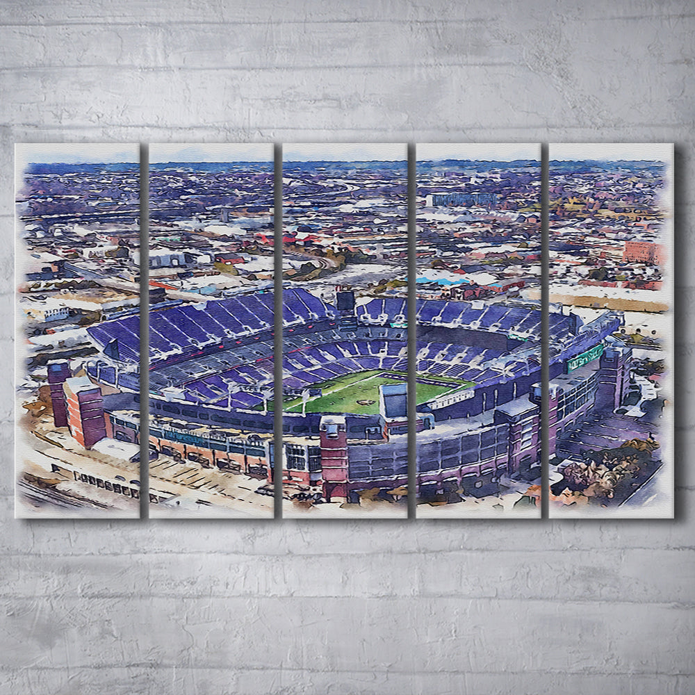 Ravens Stadium, M&T Bank Painting Stadium Watercolor, Sport Art, Extra Large Canvas Print Wall Art
