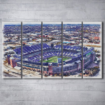 Ravens Stadium, M&T Bank Painting Stadium Watercolor, Sport Art, Extra Large Canvas Print Wall Art