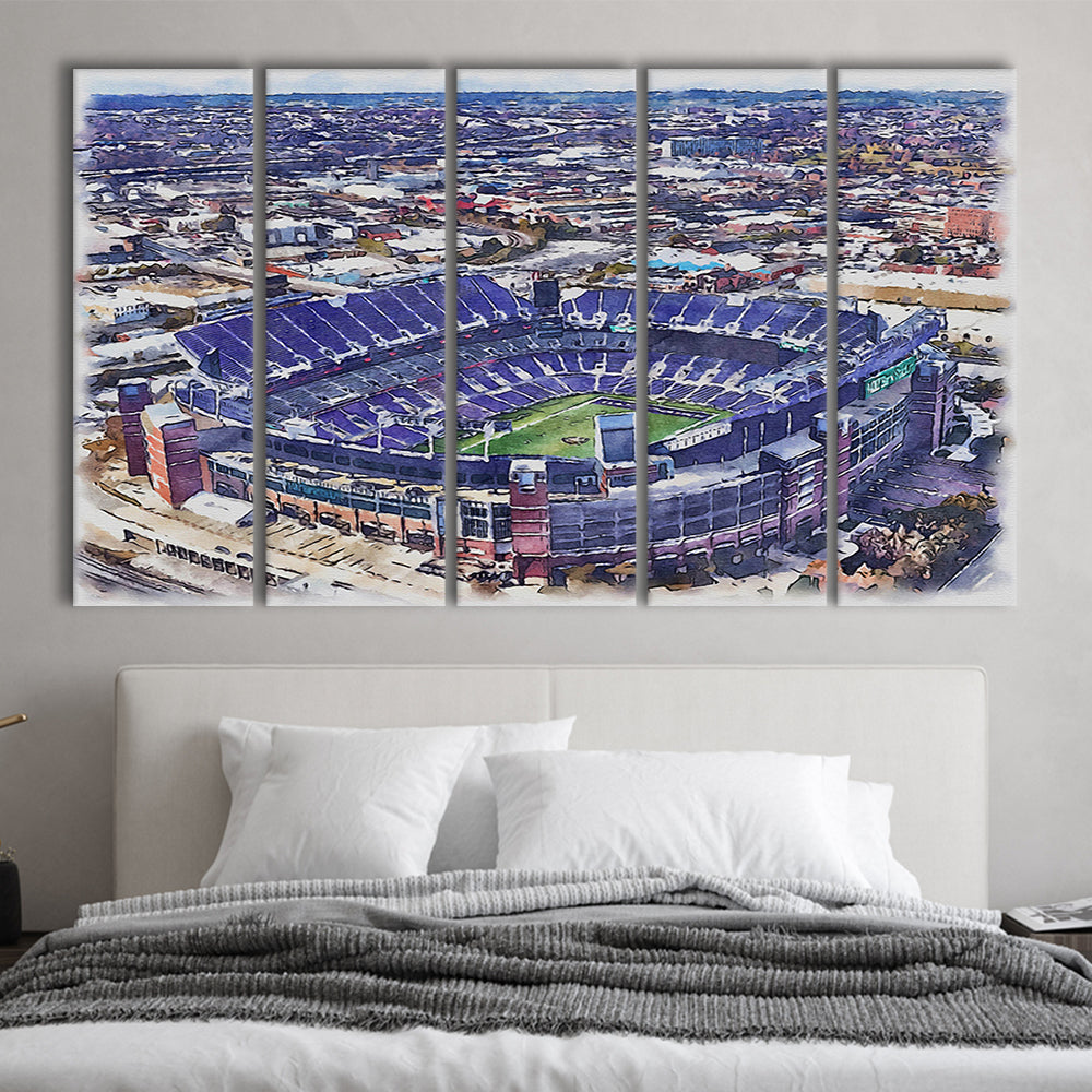 Ravens Stadium, M&T Bank Painting Stadium Watercolor, Sport Art, Extra Large Canvas Print Wall Art
