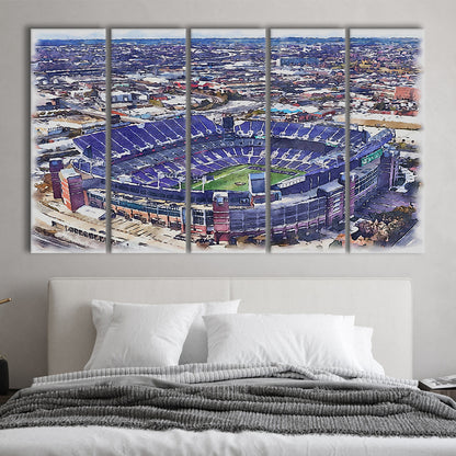 Ravens Stadium, M&T Bank Painting Stadium Watercolor, Sport Art, Extra Large Canvas Print Wall Art