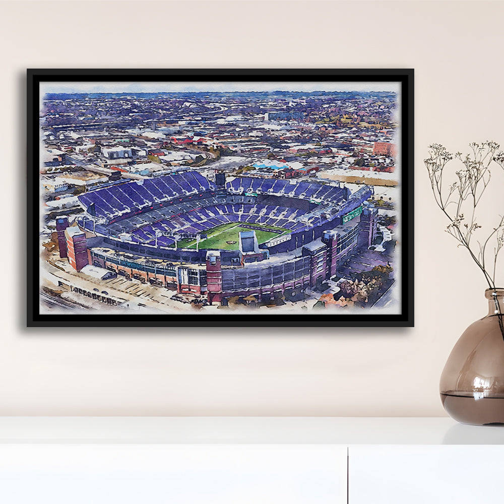Ravens Stadium, M&T Bank Painting Stadium Watercolor, Sport Gift Art, Framed Canvas Print Wall Art