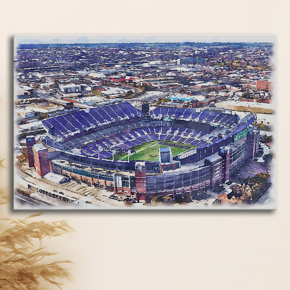 Ravens Stadium, M&T Bank Painting Stadium Watercolor, Sport Art, Gifts for him, Canvas Print Wall Art