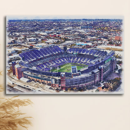 Ravens Stadium, M&T Bank Painting Stadium Watercolor, Sport Art, Gifts for him, Canvas Print Wall Art