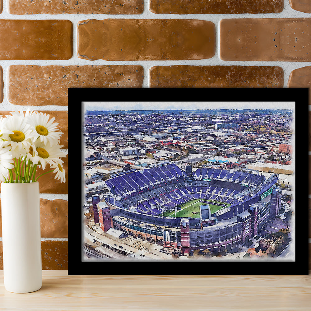 Ravens Stadium, M&T Bank Painting Stadium Watercolor, Sport Gift Art, Framed Art Print Wall Decor