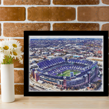 Ravens Stadium, M&T Bank Painting Stadium Watercolor, Sport Gift Art, Framed Art Print Wall Decor