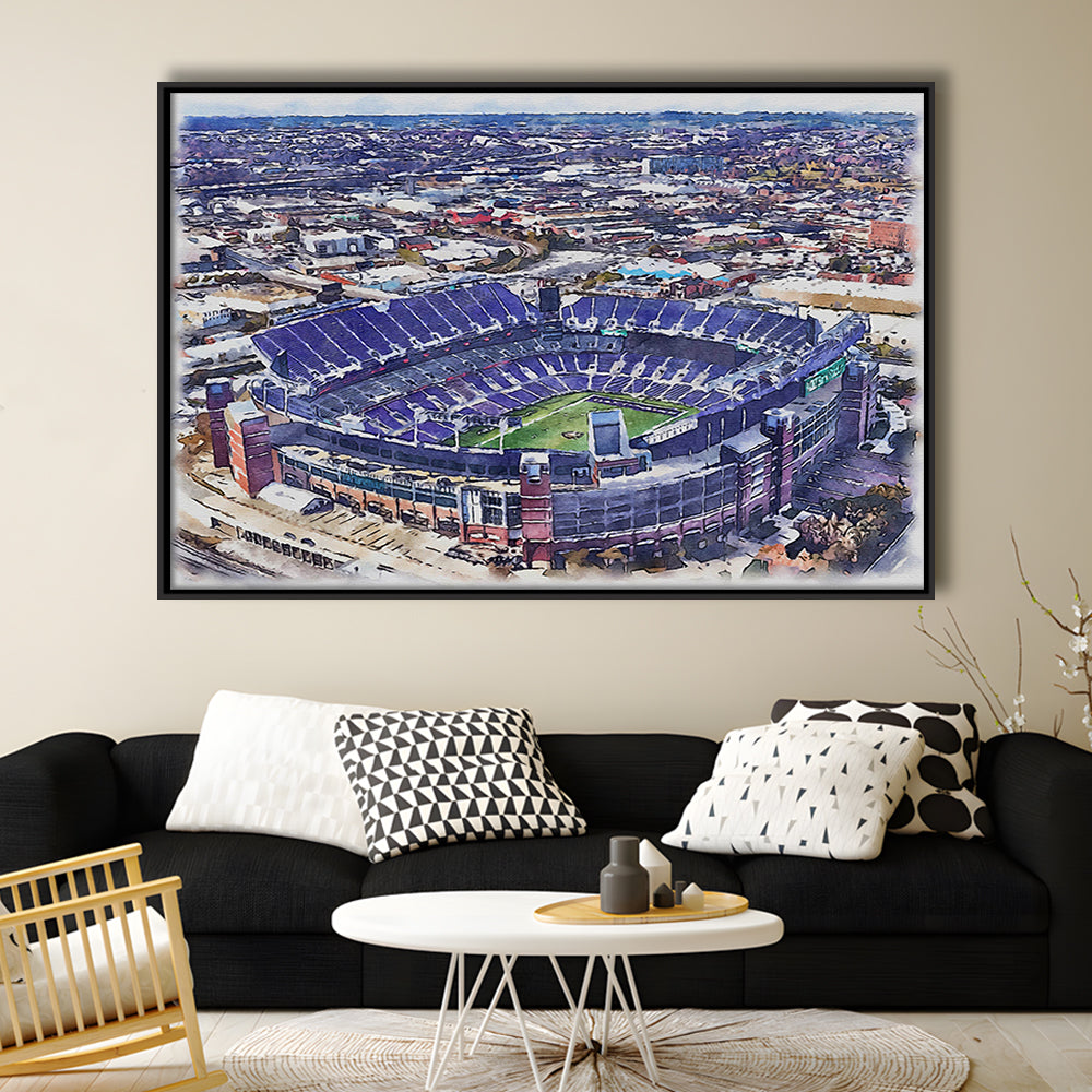 Ravens Stadium, M&T Bank Painting Stadium Watercolor, Sport Gift Art, Framed Canvas Print Wall Art