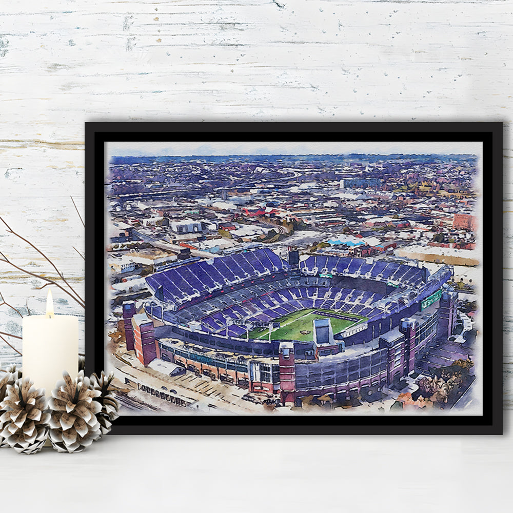 Ravens Stadium, M&T Bank Painting Stadium Watercolor, Sport Gift Art, Framed Canvas Print Wall Art