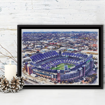 Ravens Stadium, M&T Bank Painting Stadium Watercolor, Sport Gift Art, Framed Canvas Print Wall Art