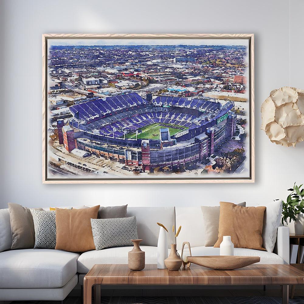 Ravens Stadium, M&T Bank Painting Stadium Watercolor, Sport Gift Art, Framed Canvas Print Wall Art