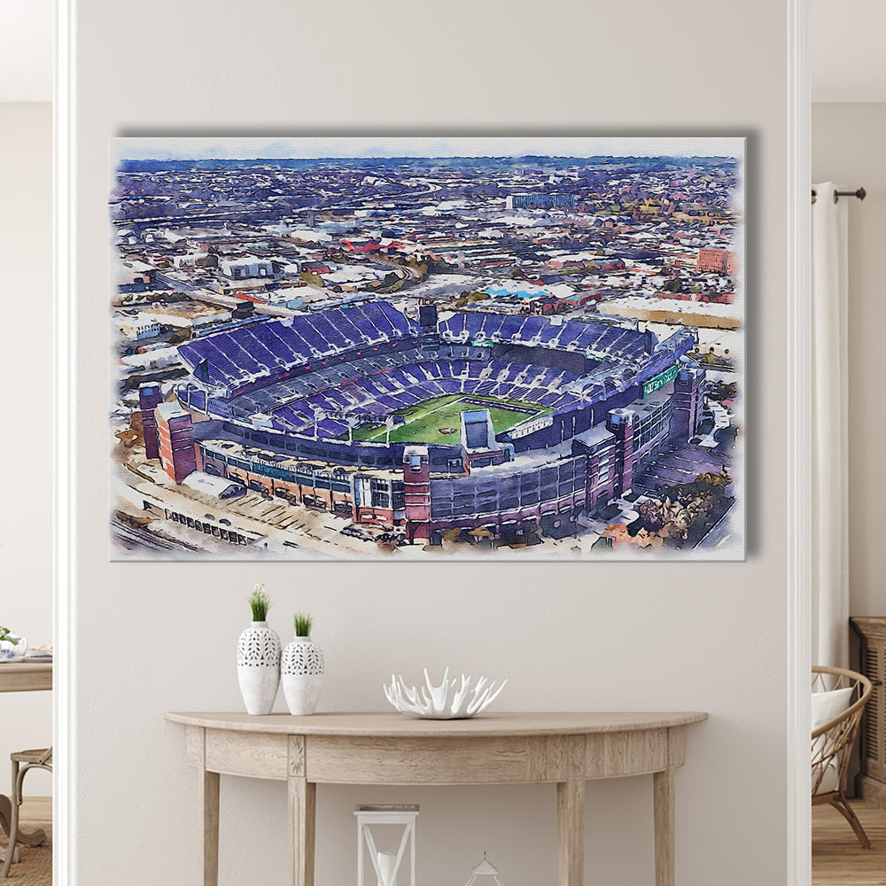 Ravens Stadium, M&T Bank Painting Stadium Watercolor, Sport Art, Gifts for him, Canvas Print Wall Art