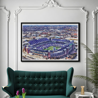 Ravens Stadium, M&T Bank Painting Stadium Watercolor, Sport Gift Art, Framed Art Print Wall Decor