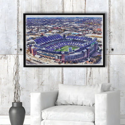 Ravens Stadium, M&T Bank Painting Stadium Watercolor, Sport Gift Art, Framed Canvas Print Wall Art