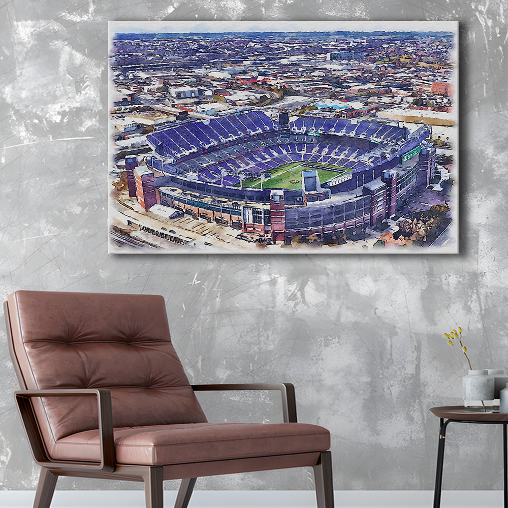 Ravens Stadium, M&T Bank Painting Stadium Watercolor, Sport Art, Gifts for him, Canvas Print Wall Art