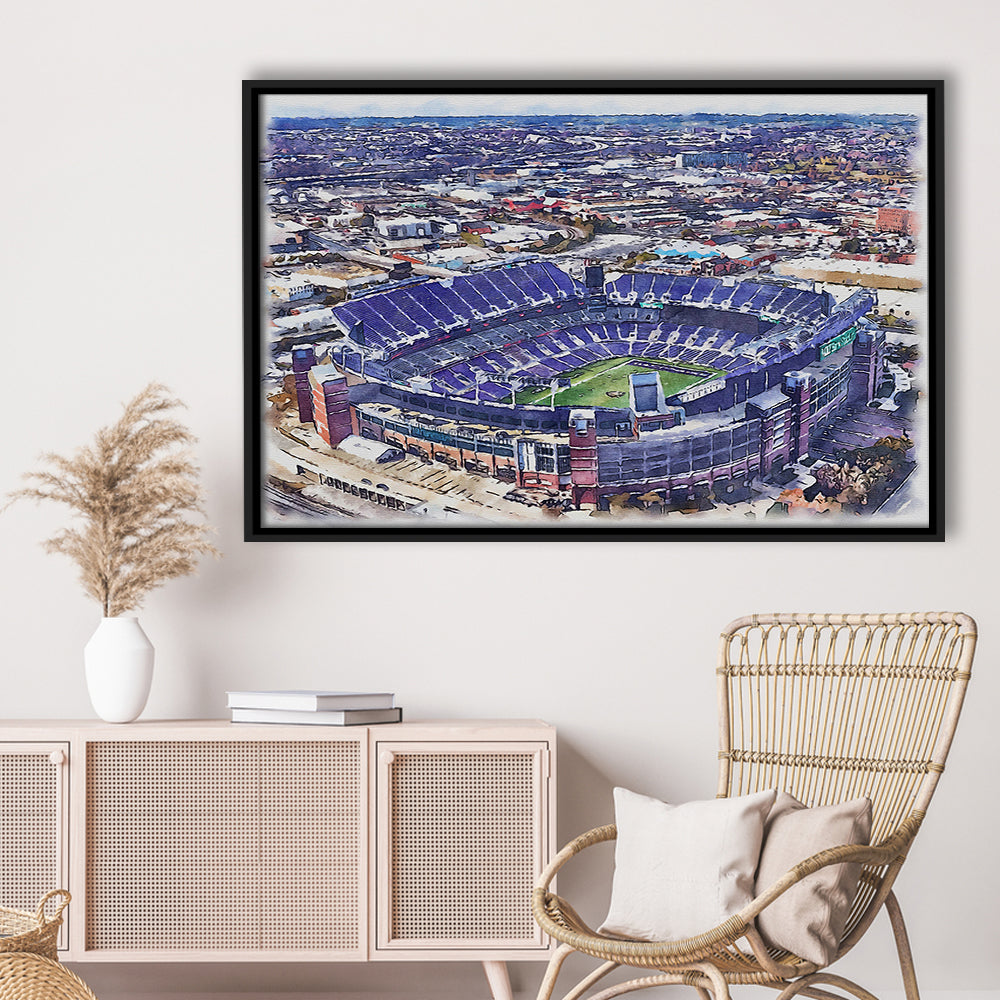 Ravens Stadium, M&T Bank Painting Stadium Watercolor, Sport Gift Art, Framed Canvas Print Wall Art