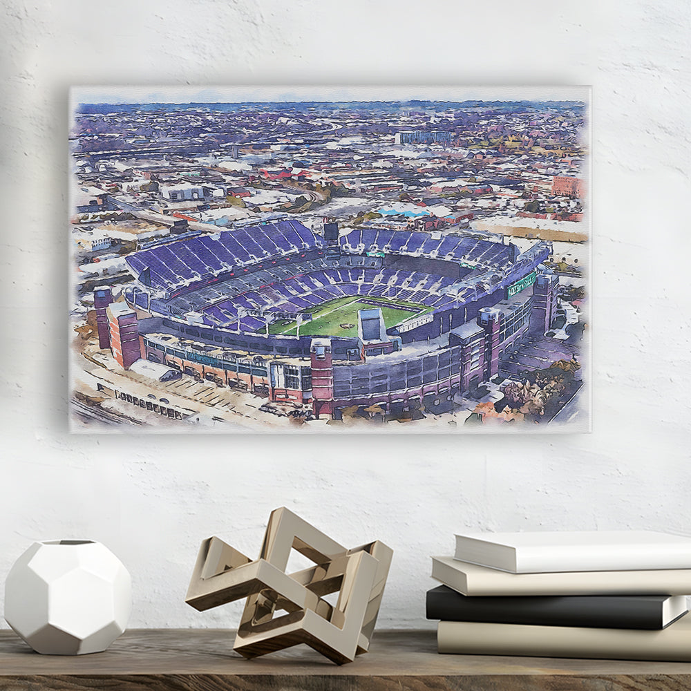 Ravens Stadium, M&T Bank Painting Stadium Watercolor, Sport Art, Gifts for him, Canvas Print Wall Art