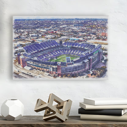 Ravens Stadium, M&T Bank Painting Stadium Watercolor, Sport Art, Gifts for him, Canvas Print Wall Art