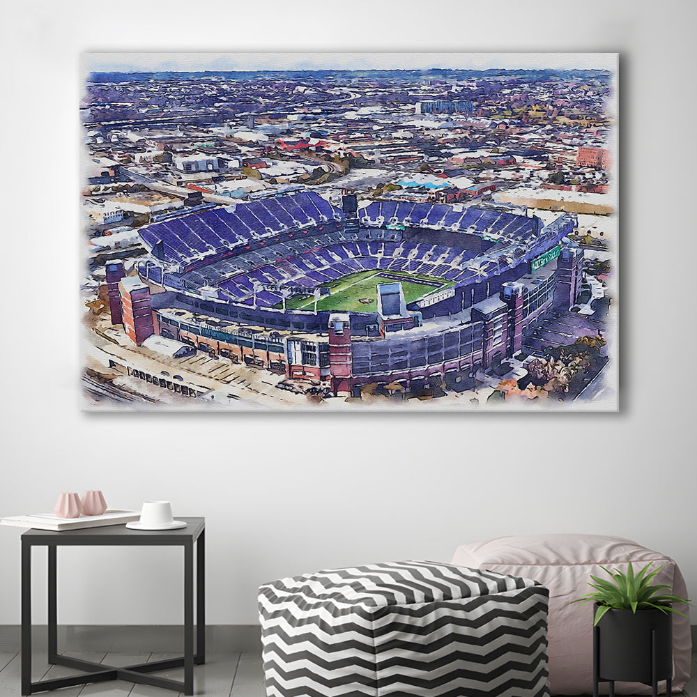 Ravens Stadium, M&T Bank Painting Stadium Watercolor, Sport Art, Gifts for him, Canvas Print Wall Art